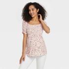 Elbow Sleeve Smocked Maternity Top - Isabel Maternity By Ingrid & Isabel Floral Xxl, Multi-colored Floral