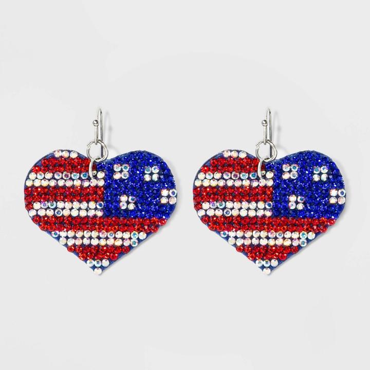Target Stone Heart Fish Hook Earrings - Red