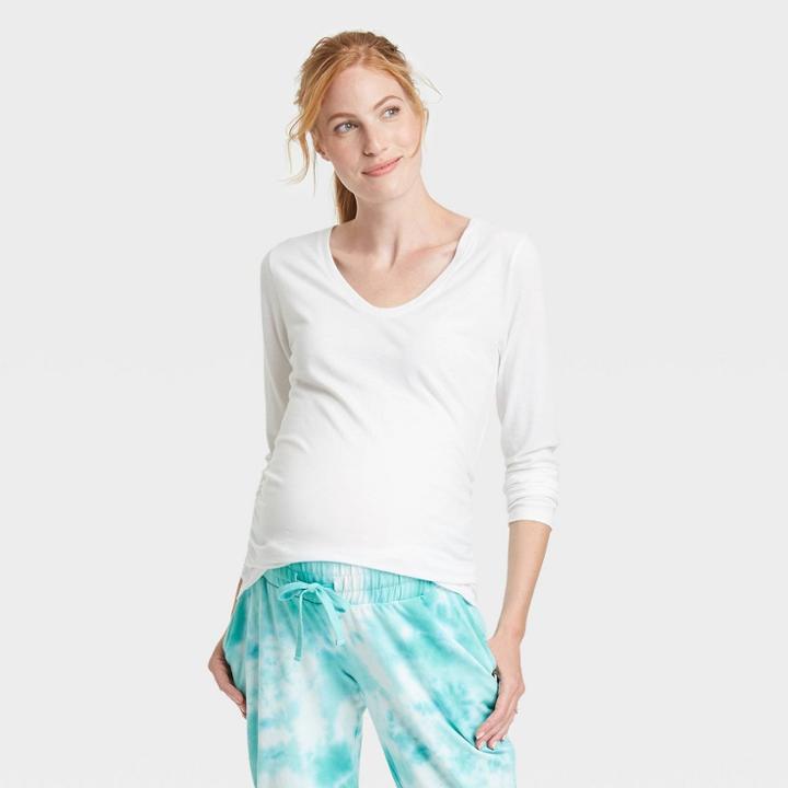 Long Sleeve Scoop Neck 2pk Bundle Maternity T-shirt - Isabel Maternity By Ingrid & Isabel White/white