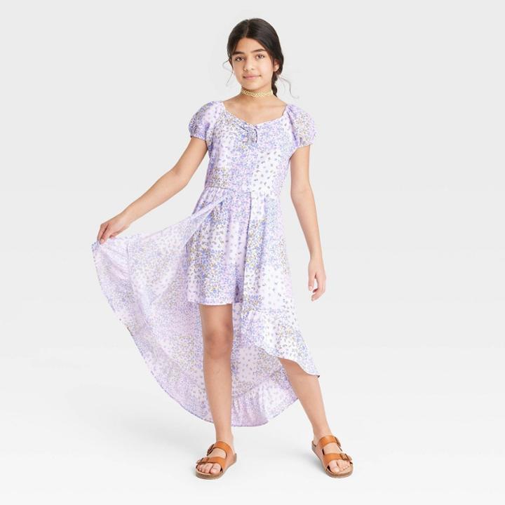 Girls' Cinch Front Walk-through Dress - Art Class Blue/white