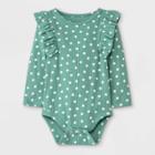 Baby Girls' Dot Rib Ruffle Long Sleeve Bodysuit - Cat & Jack Green Newborn