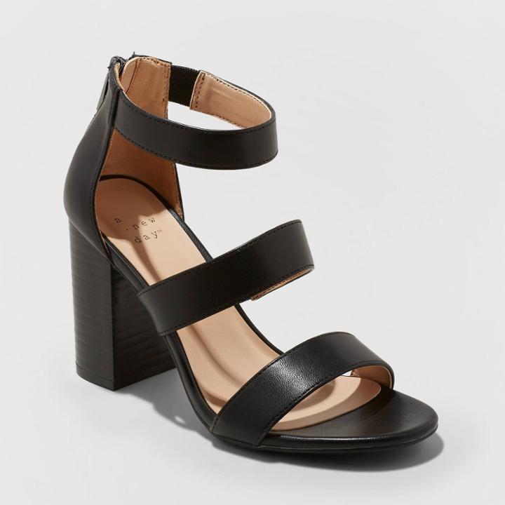 Women's Lucita Faux Leather Triple Band Block Heel Pumps - A New Day Black