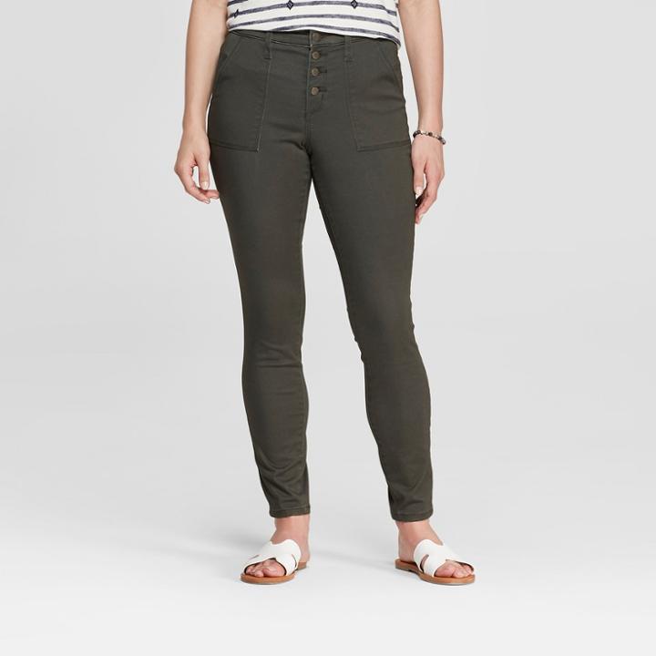 Women's High-rise Button Fly Utility Skinny Jeans - Universal Thread Dark Green