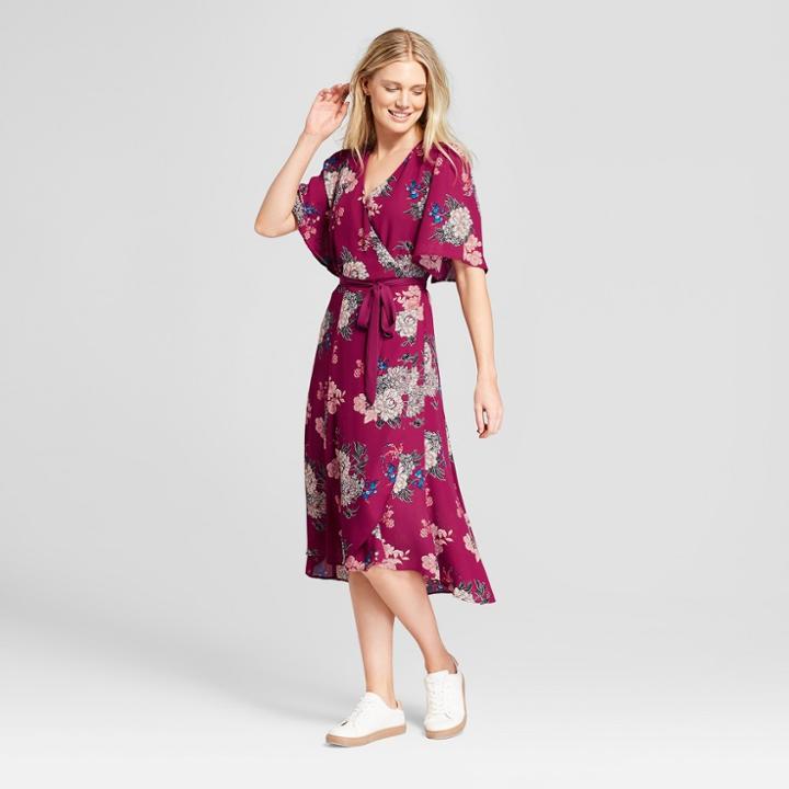 Women's Floral Print Wrap Dress - Loramendi - Burgundy