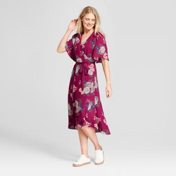 Women's Floral Print Wrap Dress - Loramendi - Burgundy