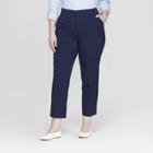 Women's Plus Size Striped Comfort Waistband Ankle Pants - Ava & Viv Navy