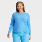 Women's Plus Size Long Sleeve Side Ruched T-shirt - A New Day Blue
