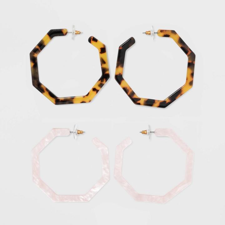 Sugarfix By Baublebar Geometric Hoop Earring Gift Set - Blush/tortoise, Women's, Pink Brown