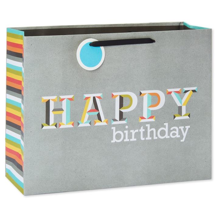 Spritz Gift Bag Happy Birthday Letters On Gray -