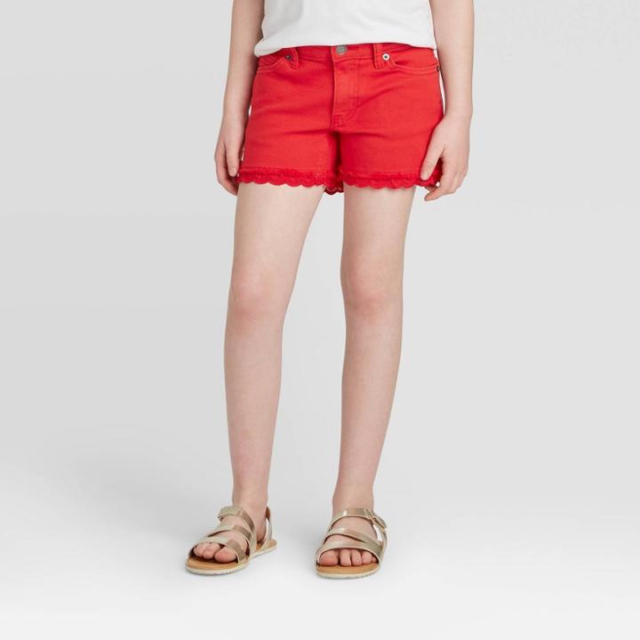 Girls' Eyelet Hem Jean Shorts - Cat & Jack Red