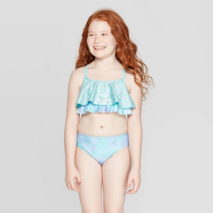 Girls' Shimmering Mermaid Bikini Set - Cat & Jack Aqua
