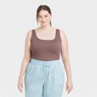 Women's Plus Size Square Neck Tank Top - A New Day Brown
