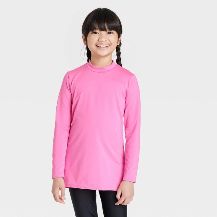 Girls' Solid Tunic Long Sleeve Rash Guard Swimsuit Top - Cat & Jack  Pink