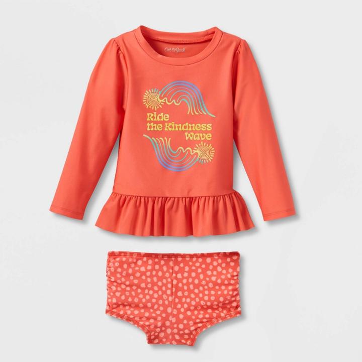 Baby Girls' 2pc 'ride The Kindness' Long Sleeve Rash Guard Set - Cat & Jack Coral Orange