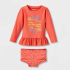 Baby Girls' 2pc 'ride The Kindness' Long Sleeve Rash Guard Set - Cat & Jack Coral Orange