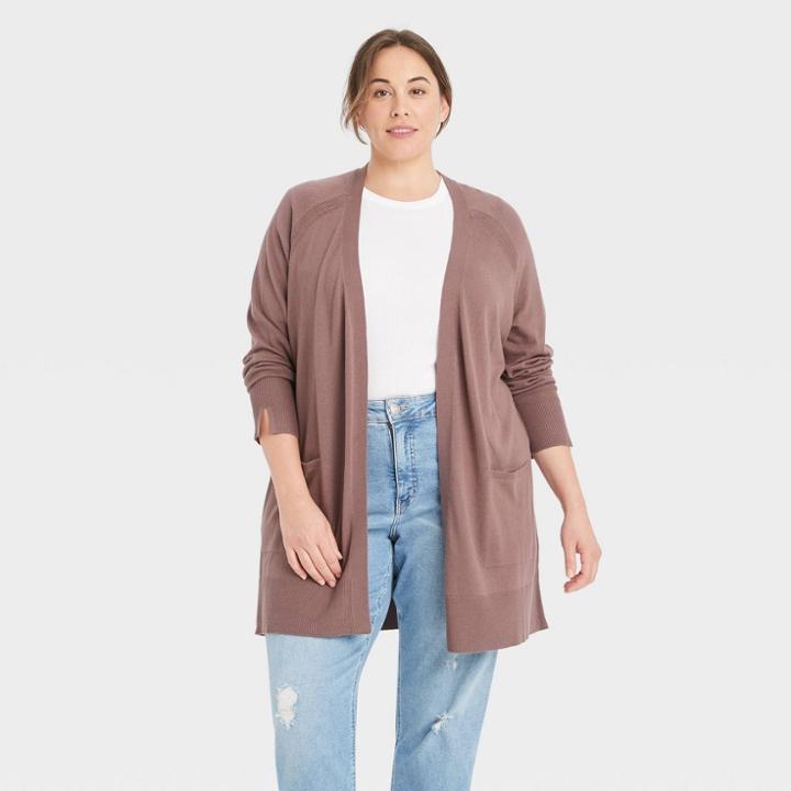 Women's Plus Size Cardigan - Ava & Viv Brown
