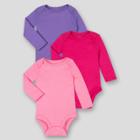 Lamaze Baby Girls' 3pk Organic Solid Long Sleeve Bodysuit - Purple/pink