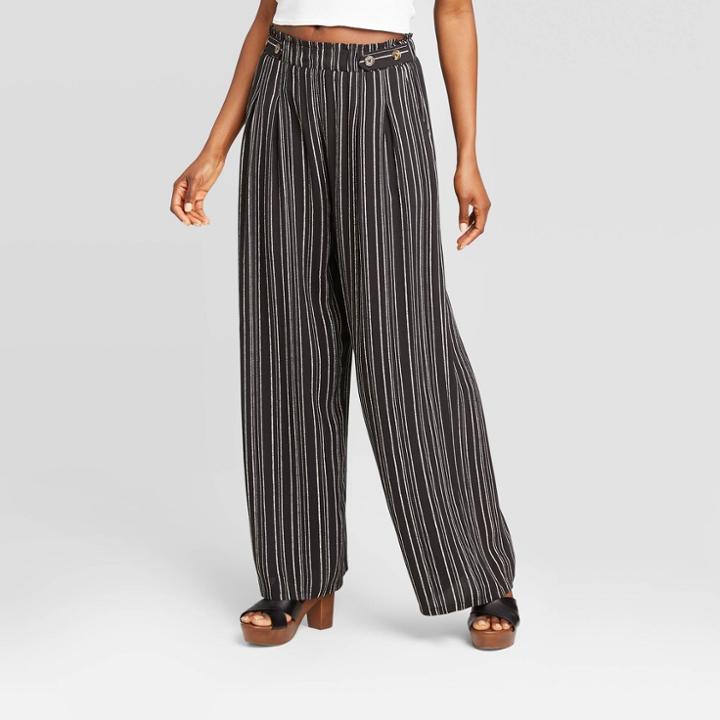 Women's Striped Button Detail Wide Leg Palazzo Pants - Xhilaration Black/white