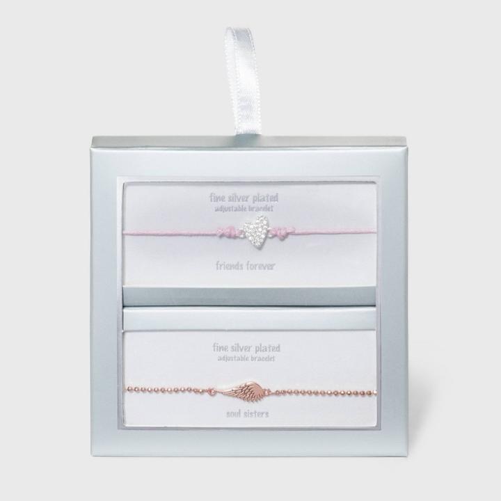 No Brand Cubic Zirconia Heart With Pink Cord And Wing Bolo Bracelet