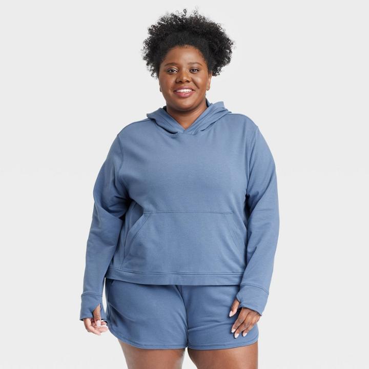 Women's Plus Size Ultra Value French Terry Hooded Sweatshirt - All In Motion Navy Blue