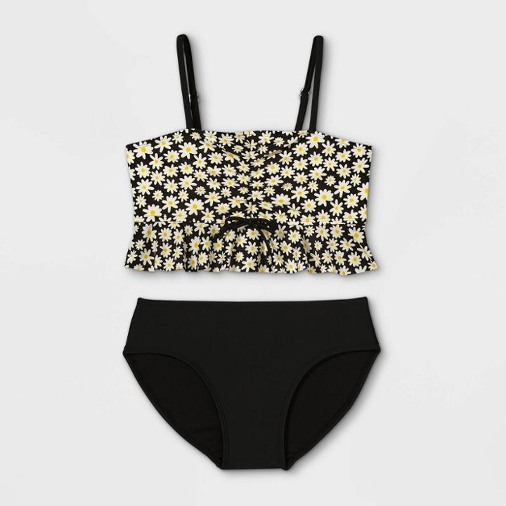 Girls' Daisy Print Midkini Set - Art Class Black