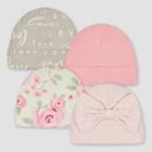 Gerber Baby 4pk Floral Caps - White/gray/pink