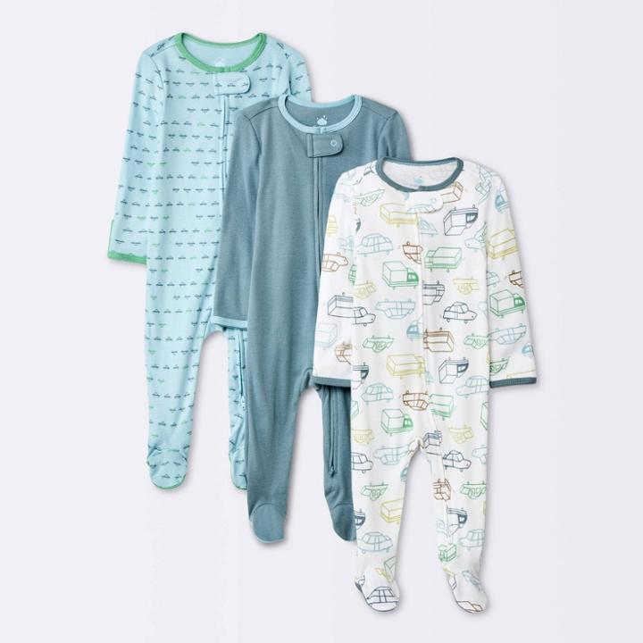 Baby Boys' 3pk On The Move Zip-up Sleep N' Play - Cloud Island Turquoise Blue Newborn