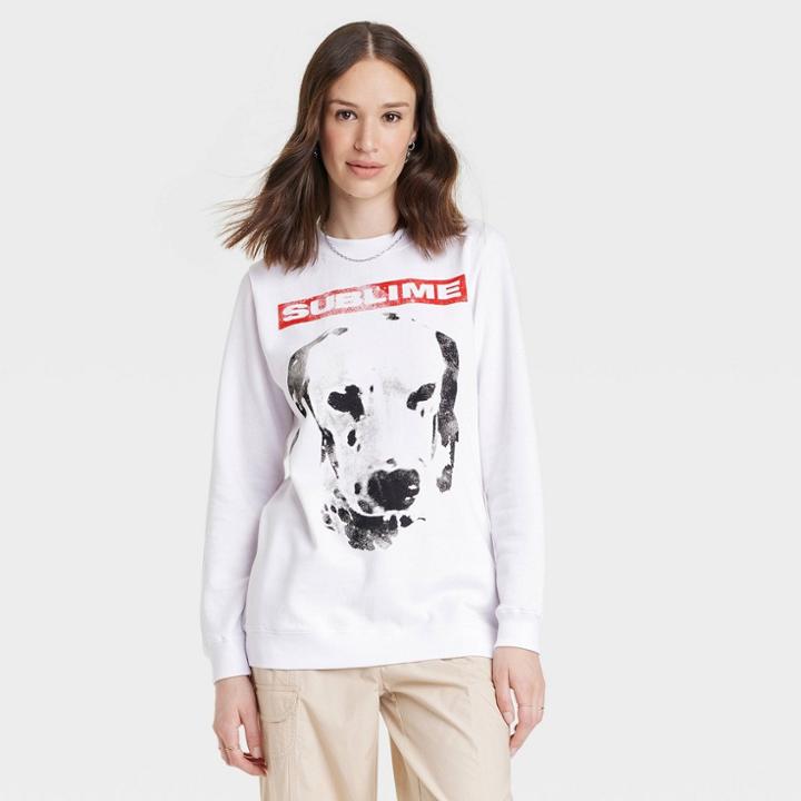 Merch Traffic Women's Sublime Oversized Dalmation Graphic Sweatshirt - White