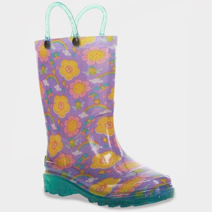 Toddler Girls' Western Chief Ellery Glitter Light-up Rain Boots - Purple