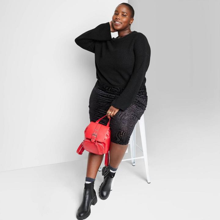 Women's Plus Size Crewneck Boxy Pullover Sweater - Wild Fable Black