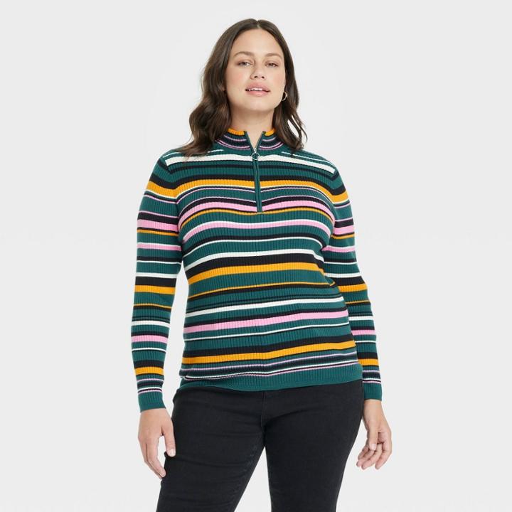 Women's Plus Size Mock Turtleneck Pullover Sweater - Ava & Viv Dark Green