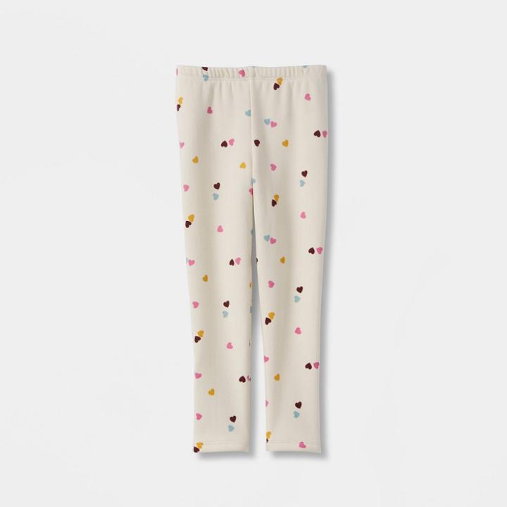 Toddler Girls' Heart Cozy Lined Leggings - Cat & Jack Cream