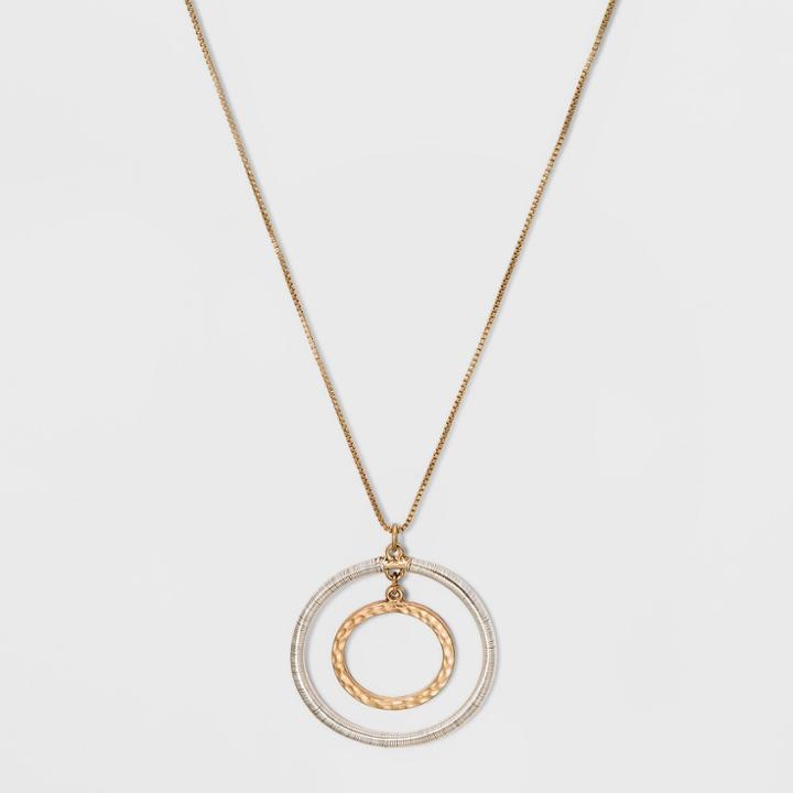 Double Open Disc With Hammering Effect And Wire Wrapping Pendant Necklace - Universal Thread,