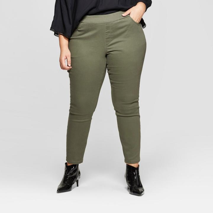 Women's Plus Size Pull On Skinny Chino Pants - Ava & Viv Olive (green)