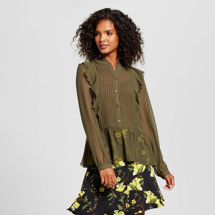 Women's Tuxedo Blouse - Who What Wear Olive