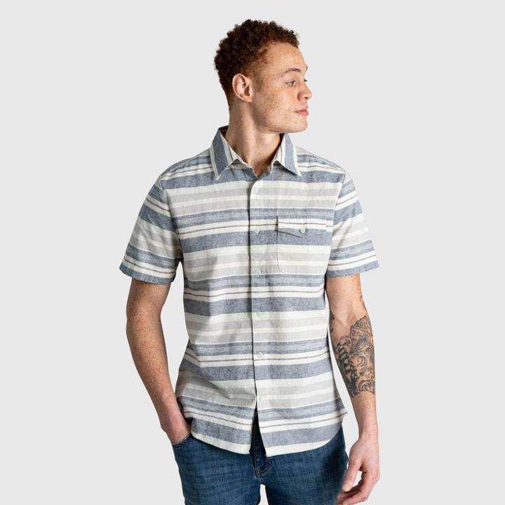 Men's United By Blue Natural Chambray Short Sleeve Button-down Shirt - Aqua Foam