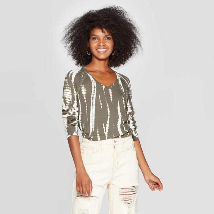 Women's Raglan Long Sleeve V-neck Blouse - Knox Rose Green