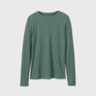 Women's Striped Long Sleeve Slim Fit Rib T-shirt - Universal Thread Olive