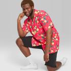 Men's Tall Printed Short Sleeve Challis Camp Button-down Shirt - Original Use Coral Mt,