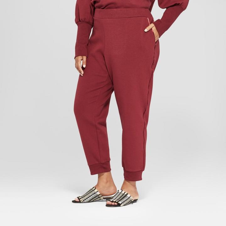 Women's Plus Size Pull On Track Ankle Pants - Who What Wear Burgundy (red)