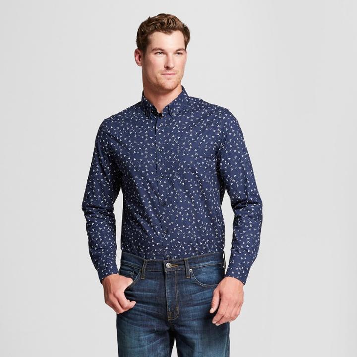 Men's Standard Fit Northrop Long Sleeve Button-down Shirt - Goodfellow & Co True Navy