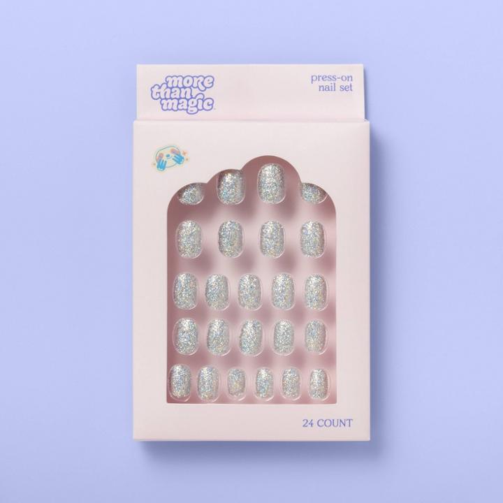 Press-on Nail Glitter Set - 24ct - More Than Magic Silver,