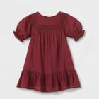 Toddler Girls' Solid Crochet Short Sleeve Dress - Cat & Jack Burgundy