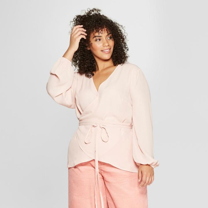 Women's Plus Size Long Sleeve Silky Wrap Top - Who What Wear
