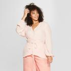 Women's Plus Size Long Sleeve Silky Wrap Top - Who What Wear