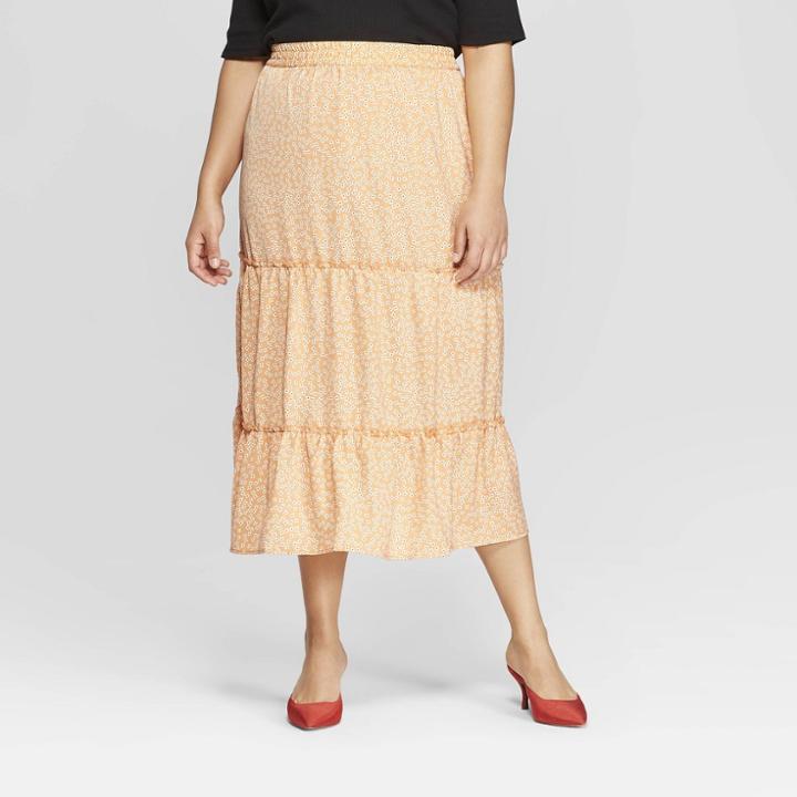 Women's Plus Size Floral Print Tiered Midi Skirt - Who What Wear Yellow
