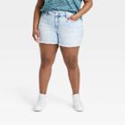 Women's Plus Size Mid-rise Jean Shorts - Ava & Viv Acid Wash Raw Edge 14w, Acid Blue Raw Edge