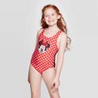 Mickey Mouse & Friends Girls' Minnie Mouse One Piece Swim Suit - Red M, Girl's,
