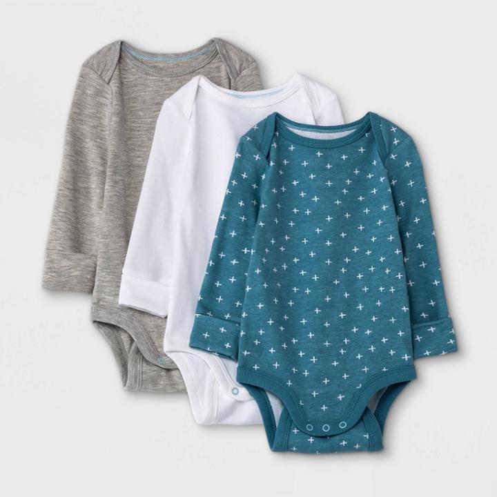 Baby Boys' 3pk Adjustable Long Sleeve Bodysuit - Cloud Island Blue