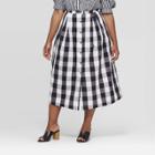 Women's Plus Size Gingham Button Front A-line Midi Skirt - Who What Wear Black/white